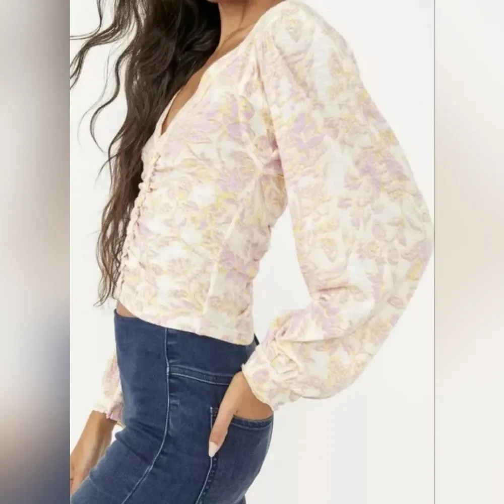 Free People Say The Word Top Blouse Womens Extra Large XL Puff Sleeves Boho Chic